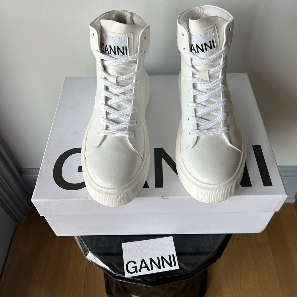 Ganni Sporty Mix Cupsole High Top Sneakers Egret